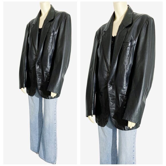 Vintage Black Leather Blazer Coat / size Medium - Picture 10 of 14